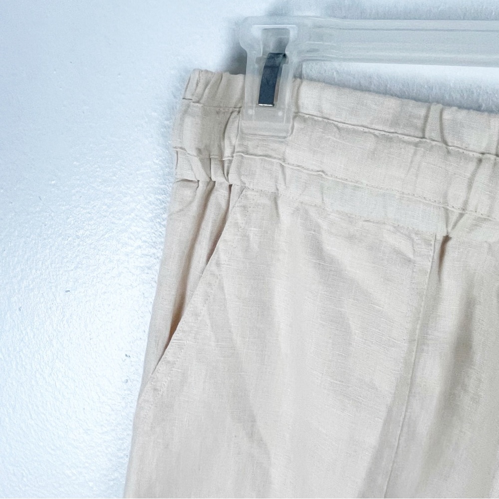 A.L.C. 100% Linen Cream High Rise Wide Leg Drawstring Waist Pockets Pants 12 - Picture 8 of 10